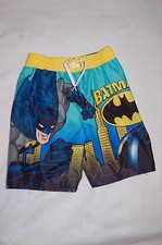 Boys Swim Trunks BATMAN GOTHAM CITY Blue Gray Yellow REAR POCKET Size 5-6