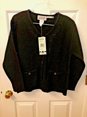 Jantzen NWT WOMEN sweater hand embroidered cardigan black Wool Medium retail $78