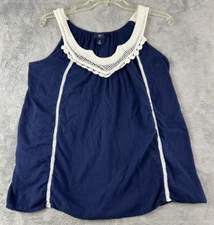 Gap Blouse Women’s Small Blue Boho Sleeveless V-neck Top Crochet Festival Summer