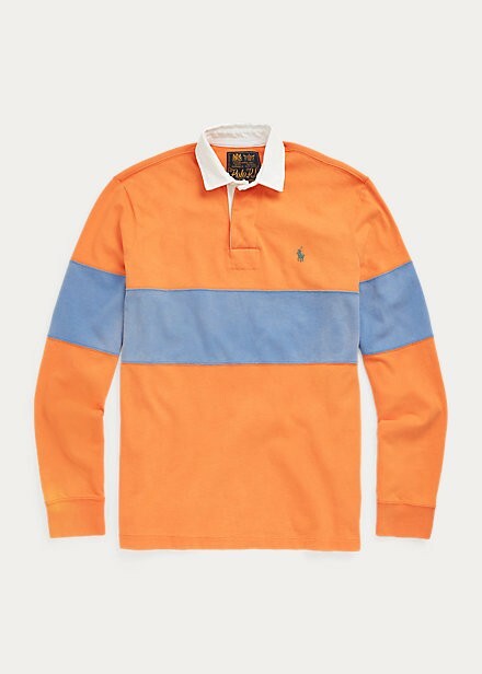 Polo Ralph Lauren Mens S Color Block Orange Blue Striped Rugby