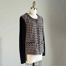 CAbi Houndstooth 978 Mixer Zip Front Sweater Jacket SIZE 8 Academia Prep