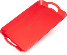 Handled Cafeteria Tray - 14" X 9" Rectangular Wood Grain Textured Plastic Food S