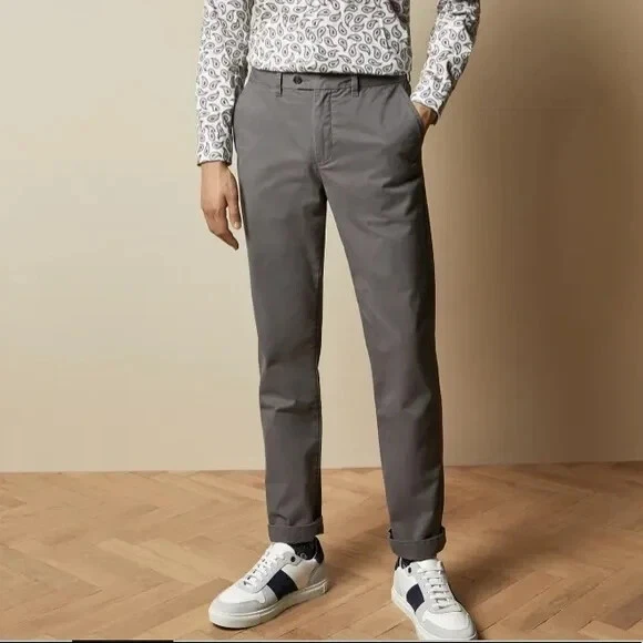 NWT Ted Baker London Mens Slim Fit 100% Cotton Chinos Gray Size 34R $159 FLA210