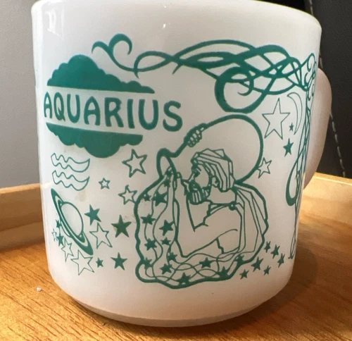 Vintage Federal Milk Glass Aquarius Zodiac Astrological Horiscope Mug