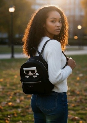 Karl Lagerfeld Paris Applique Black And White Petite Backpack New With Tags 
