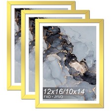 Gold 12x16 Frame Set of 3, Display Picture 10 x 14 with Mat or 12 x 16 Withou...