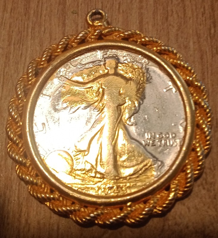 1943 S Gold / Silver Walking Liberty Half Dollar Pendant.