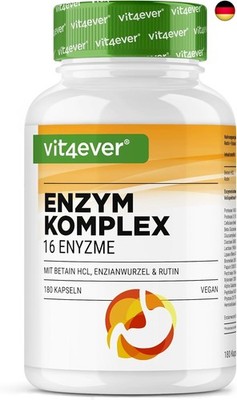 vit4ever Verdauungsenzyme - 180 Kapseln mit 16 Enzyme plus Betain HCL, Rutin