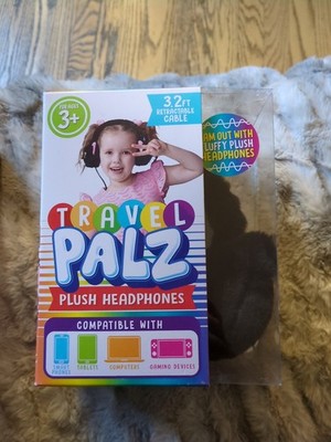 TRAVEL PALZ Child-friendly Plush Headphones - Cat - 2.3 Ft Retractable Cable