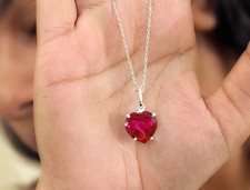 Ciondolo Argento Massiccio 925 Rubino Rosso Cuore Naturale Certificato 25 Ct Pietra Preziosa Sciolta