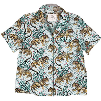 Print Fresh Pajama Top ONLY Womens L Bagheera Leopard Lt BlueAOP Short Sleeve