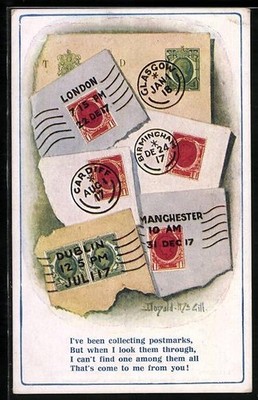 Künstler-AK Donald McGill: versch. Briefmarken 1918 