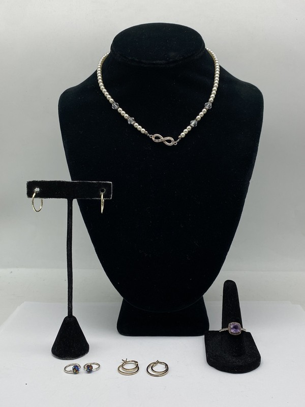 Sterling Silver Assorted Ring/Earring/Necklace Jewelry Bundle 5pcs 13.1g