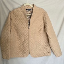 Briggs New York Plus Size Womens 18W Quilted Tan Jacket Fun Zebra Print Inside