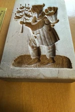 ANTIQUE WOOD CARVED COOKIE MOLD SPRINGERLE SPECULAAS SANTA ST NICK GINGERBREAD