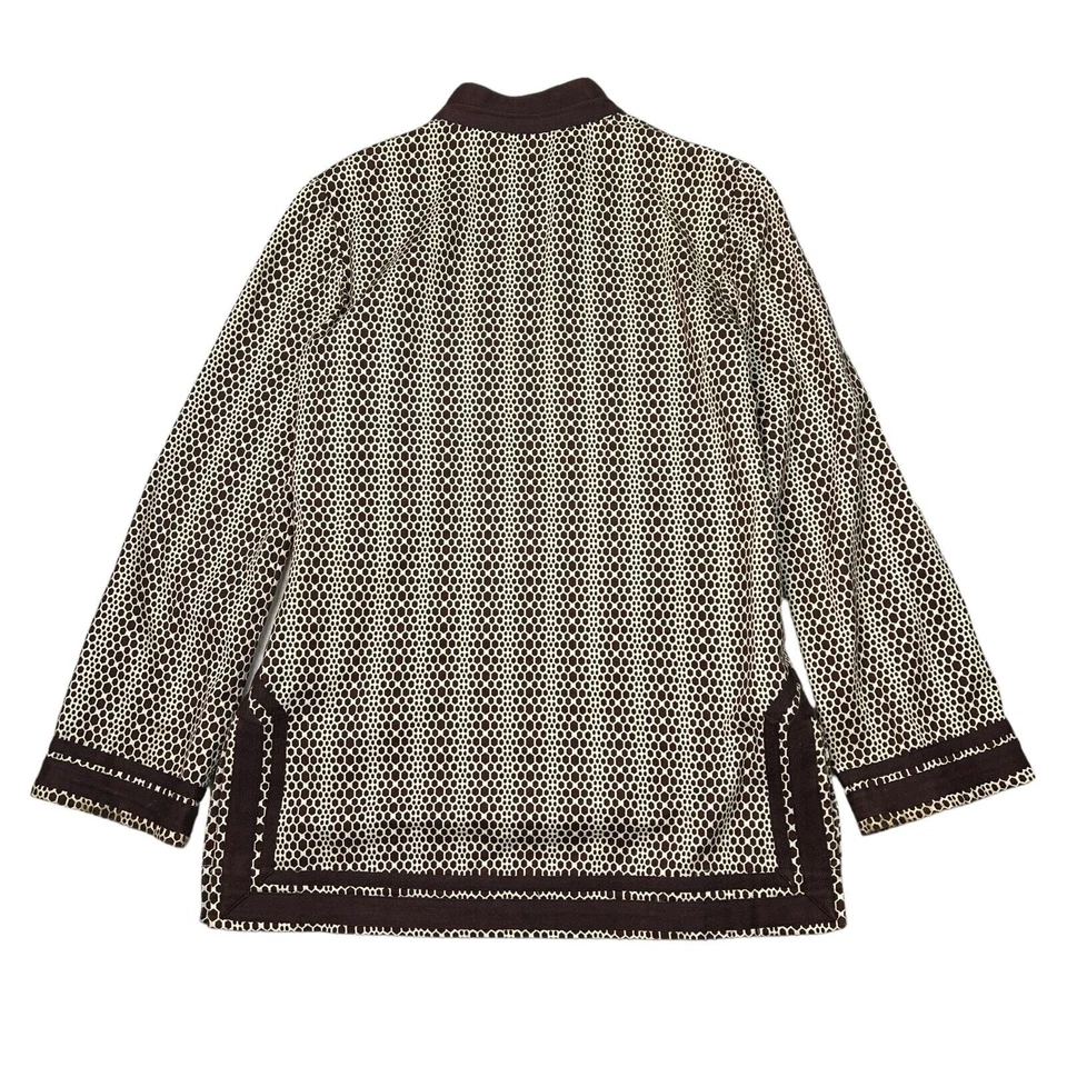 Tory Burch V-Neck Printed Tory Tunic Top Long Sleeve Brown Tan Womens 8 - Image 2 of 4