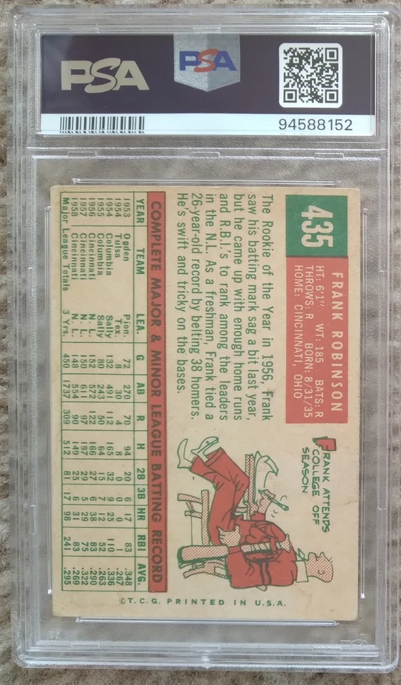 1959 Topps #435 Frank Robinson PSA 3 Cincinnati Redlegs - Image 2 of 2