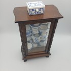 Vtg Dollhouse Miniature China Cabinet Curio with Blue and White Miniature dishes — photo 5