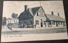  Scene Pere Marquette Depot Flint Michigan Antique 1909 Post Card