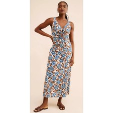 EUC Madewell Tessa Poplin Dress Sz 12 Lightweight 100% Cotton Floral Blue Brown