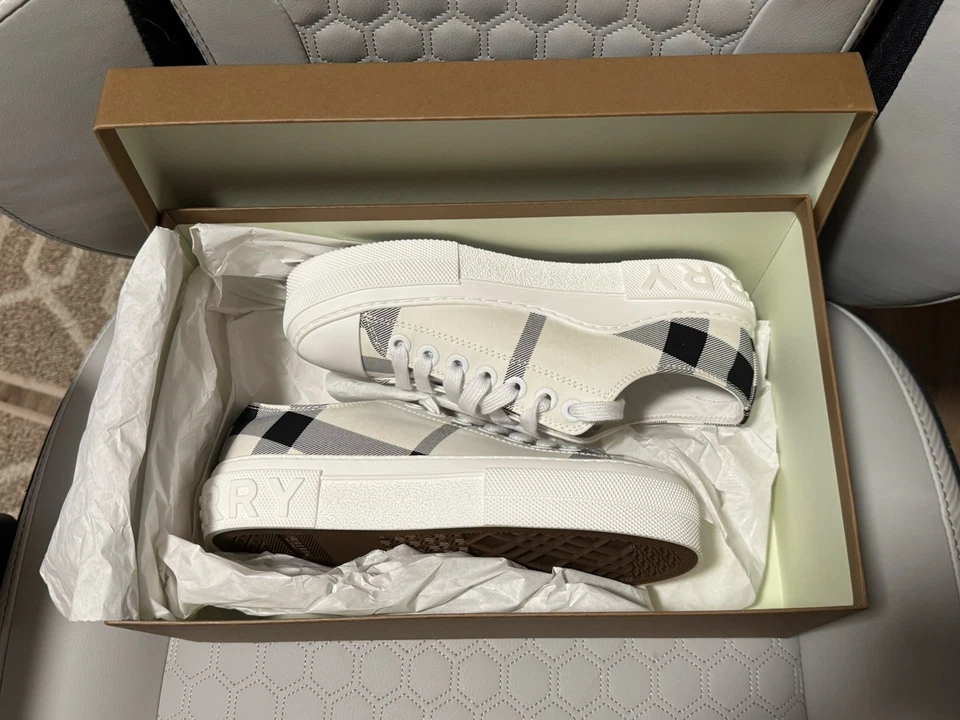 Zapatillas bajas BURBERRY Jack para mujer blancas/negras a cuadros nuevas con caja talla 38 Foto 3 de 4