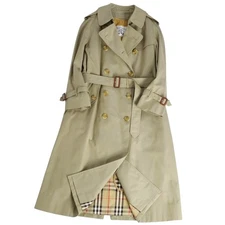 Vintage Burberrys 100% Cotton Women's 7AB2 Khaki Green Trench Coat Used MOLO-0