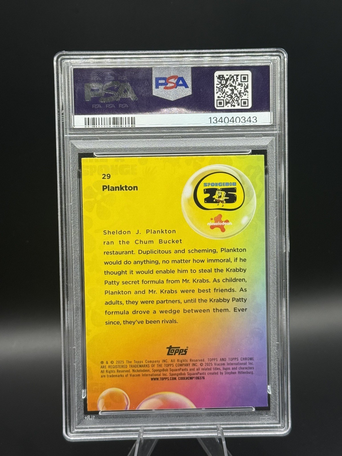 2025 Topps Chrome SpongeBob #29 Plankton Aqua Refractor /199 PSA 9 view 2