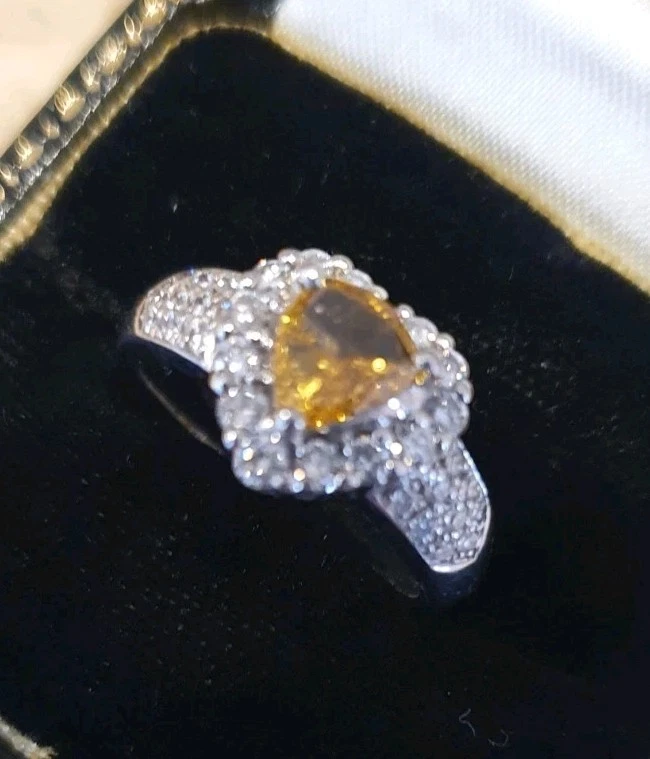 Rare Natural Fancy Intense Yellow Diamond Ring  Size O VAL $10563 - image 4 of 4