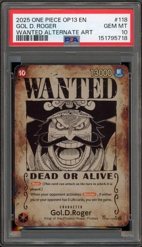One Piece CCG Gol.D.Roger Wanted Alternate Art OP09-118 PSA 10 Gem Mint