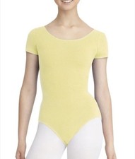 NWT Capezio Adult Extra Small Yellow Short Sleeve Leotard Style CC400