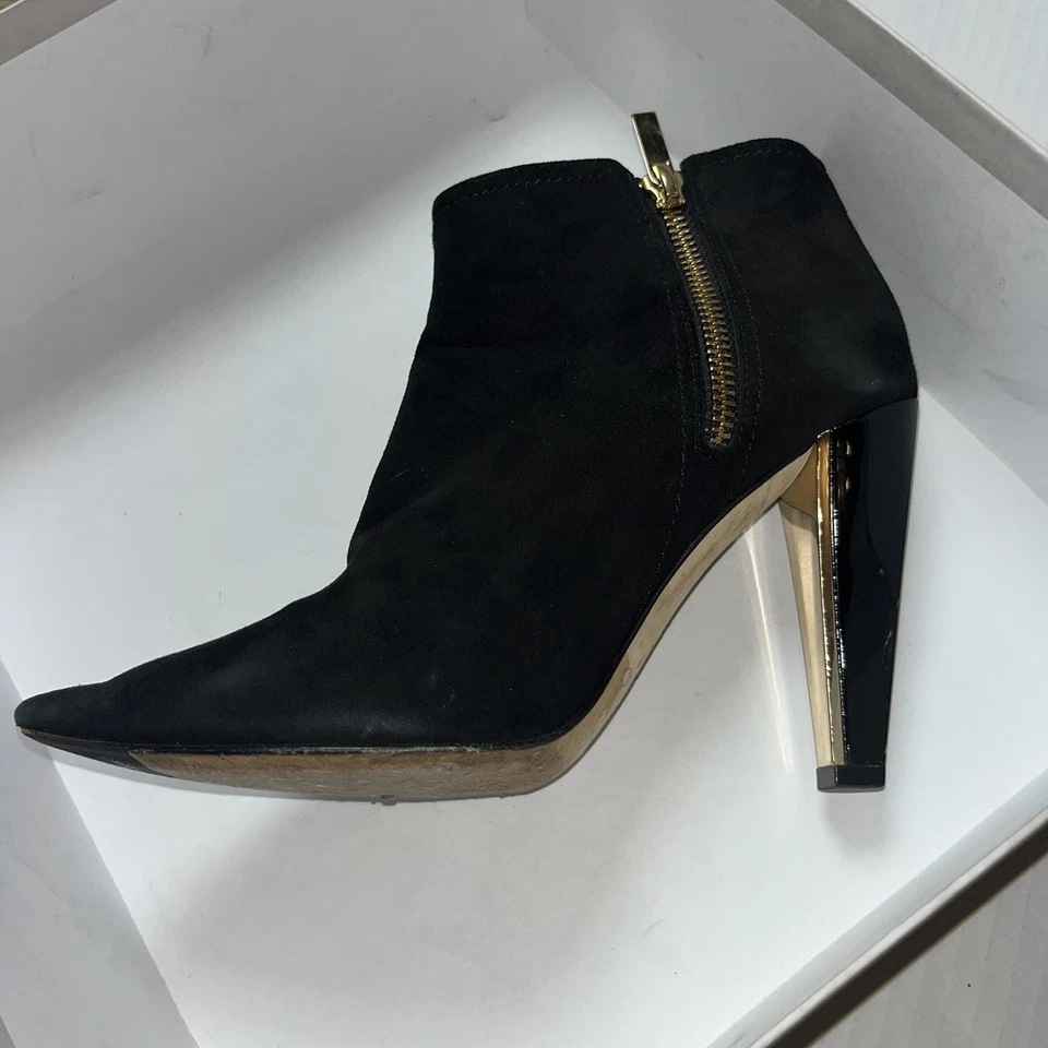 Botines JIMMY CHOO Negro Dorado Gamuza Tacón EU37.5/US7.5 Mujer Caja Bolsa Antipolvo Foto 3 de 4