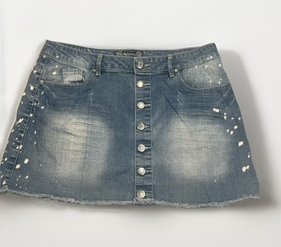 Sublevel denim skirt women's blue size L Y2K denim skirt distressed destroyed