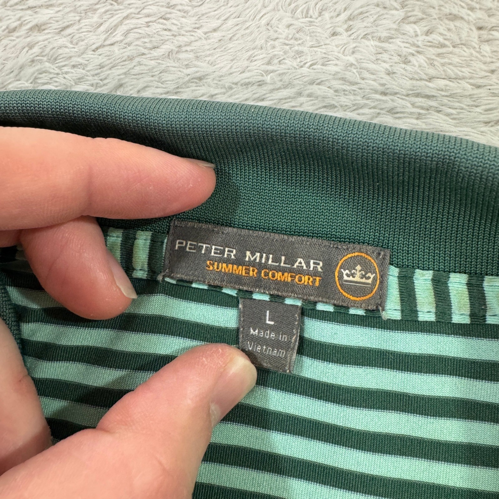Peter Millar Summer Comfort Pine Valley Golf Polo Shirt Mens Large Green Stripe
