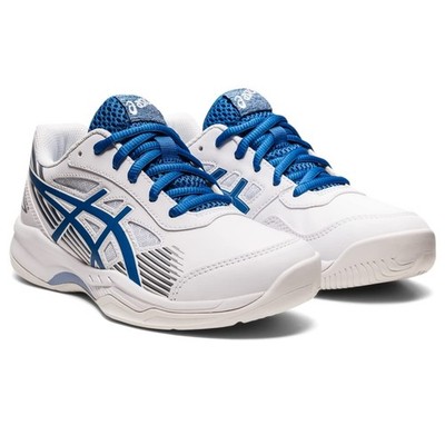 ASICS GEL GAME 8 GRADE SCHOOL TENNIS,UNISEX .WHITE/LAKE DRIVE , 6.5 men 8 woman