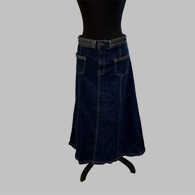 Revelation Aline Denim Maxi skirt with braided detail waistband. Sz XL. Western,