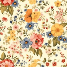 45-inch Vintage Floral Cotton Quilter's Fabric By the Yard Orange Blue Cream 80