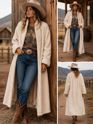 Pamela McCoy Faux Fur Long Coat Off White Lined Full Length Women s 1X Glam
