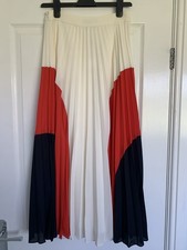 Reiss Murphy Pleated Midi Skirt UK 8 Colour Block White Red Navy New With Tags