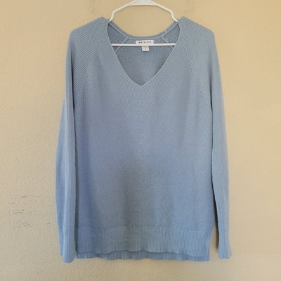 Athleta Hanover Refined Merino Wool Blend Sweater V-Neck Size Small Blue Knit