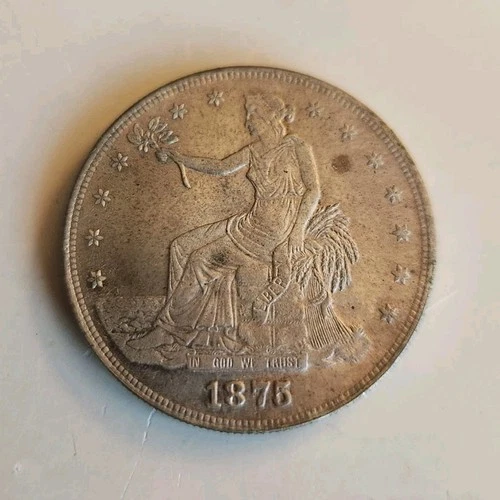 1875 US Trade Dollar $1 Silver Coin 0.900 Fine Seated Liberty