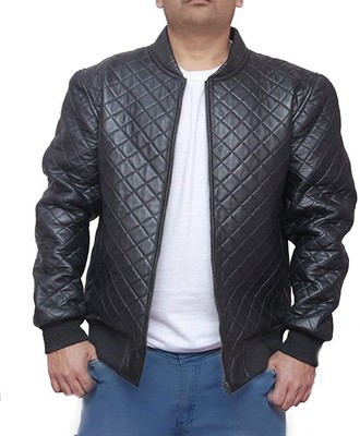 Herren 100% Reines Lammleder Leder Gesteppte Bomberjacke Schwarz Moto Biker...