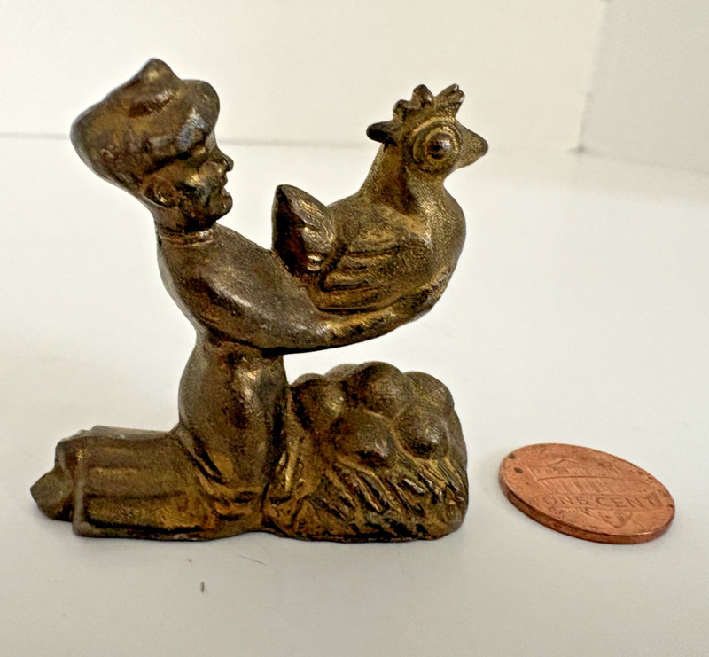 Vintage Brass Metal Nursey Rhyme Figure Hickety Pickety My Black Hen & Woman