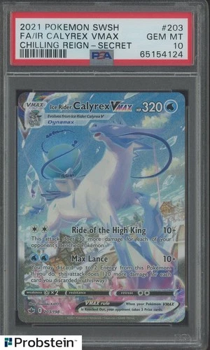2021 Pokemon SWSH Chilling Reign Secret #203 FA Ice Rider Calyrex VMAX PSA 10