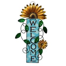 Metal Welcome Sign Rustic Wall Hanging Plaque - Decorative Welcome Flower Sig...