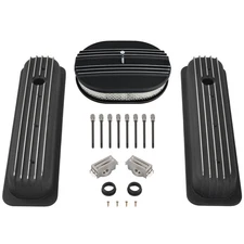 Short Finned Valve Cover &12" Air Cleaner For SBC Chevy Vortec 5.0 5.7 350 87-97