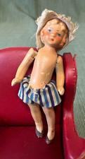 Vintage German Miniature Arm Jointed All Bisque Blonde Girl Doll Strung 3 1/2"