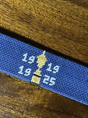 Smathers Branson Oakmont Needlepoint Belt Flag Squirrel Leather OCC 2003 2021 42 - Picture 11 of 18