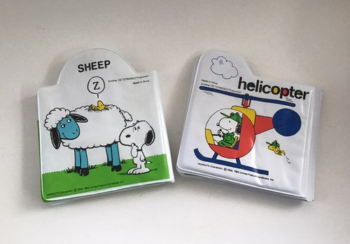 2 Vintage 1965 Squeak Vinyl Baby Books SNOOPY WOODSTOCK The Farm, Things That Go - Picture 2 of 3
