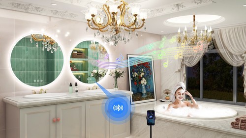 24in Round LED Bathroom Mirror 3 Color Modes Bluetooth Vanity Woman Mirror IP44 - Picture 2 of 12