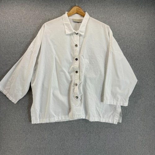 Eleven Stitch Design Size Medium White Button-Up Shirt Blouse 3/4 Sleeve Collar - Picture 2 of 13